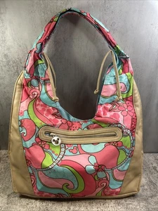 Disney Store Bolso de Hombro Cartera Retro Bronceado Vinilo Floral Remolinos Rosa Azul Verde - Imagen 1 de 15