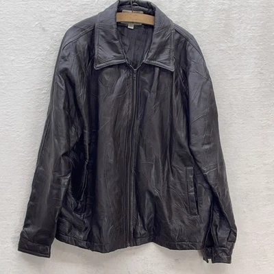 Haband Executive Division Extra Large Brown Leather Jacket Patchwork Zip VTG 90s - Image 1 of 4