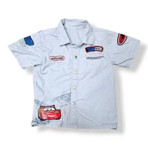 Disney Pixar Cars Shirt Youth Gray Team Lightning McQueen Mechanic Button Up - Picture 1 of 5