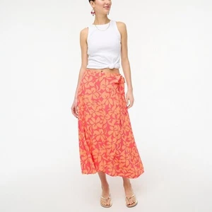 New J Crew Wrap Midi Skirt Orange Pink Guava Fresh Floral Wrap Women's Medium  - Picture 1 of 10