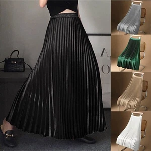 Womens⭐High Waist Pleated Skirt Dress Ladies Summer Holiday Long Swing Skirts UK - Picture 1 of 19