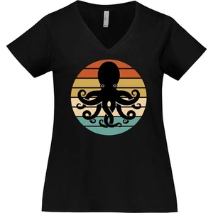Inktastic Octopus Retro Vintage Sunset Women's Plus Size V-Neck Icon Apparel Hws - Picture 1 of 3