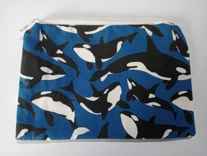 Handmade Scrubbies Lined Organic Cotton Fabric Zippy Coin Purse: Orca Design - Picture 1 of 3