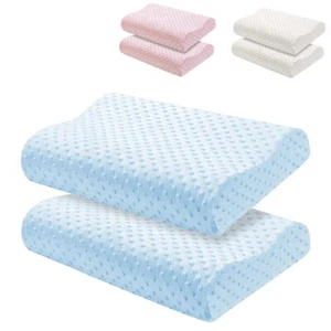 2 Pack Memory Foam Sleeping Pillow High Low Side Ergonomic Design Neck Support - Picture 1 of 33