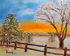Art Print of Oil Painting by Dave Landscape Winter Snow Sunset Sunrise Trees Sky