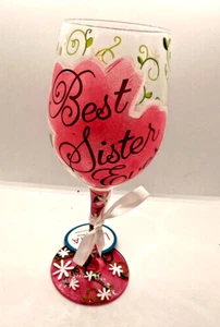 NEW IN BOX Lolita Best Sister Ever Wine Glass Hand Painted - Picture 1 of 7
