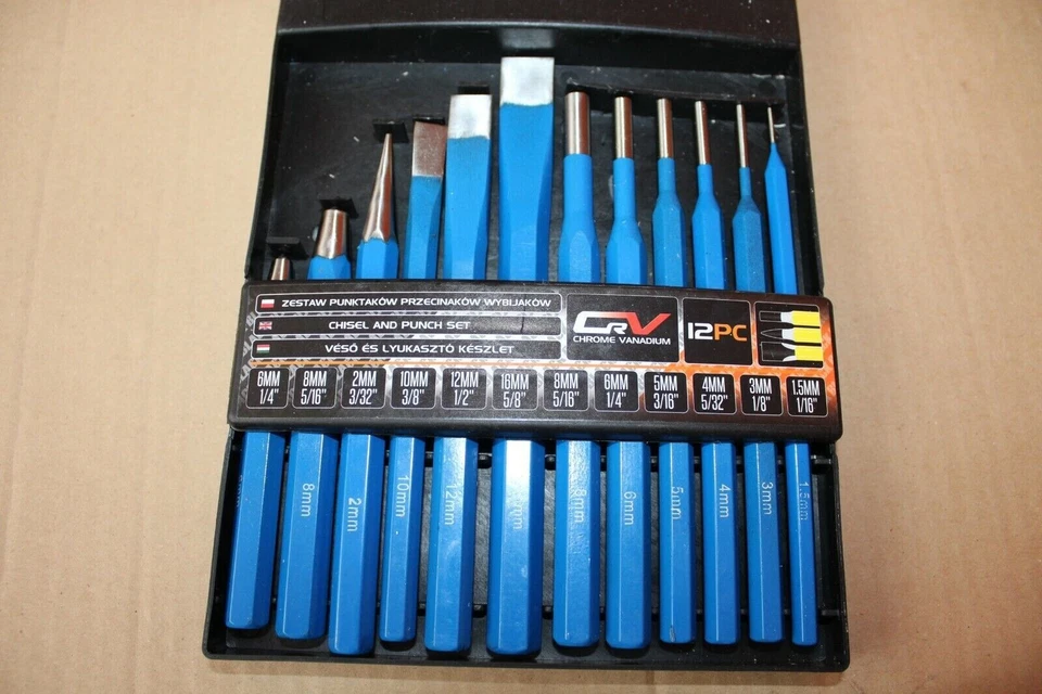 12-tlg Satz Flachmeißel Körner Splinttreiber Durchschlag Set Meisel Durchtreiber - Bild 1 von 1