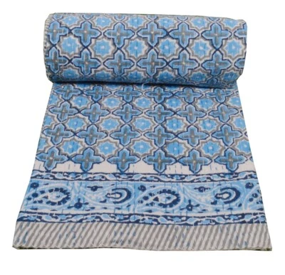 Colcha edredón vintage Queen Kantha geométrica algodón hippie manta Foto 1 de 4