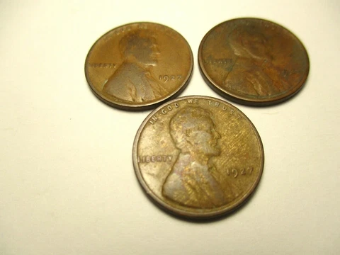 1927 LINCOLN WHEAT PENNY ERROR 3 SET PLANCHET COLORING STRIKE SCRAPES RD BN #132 Cover