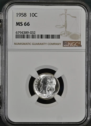 1958 Roosevelt Dime- NGC MS66 Cover