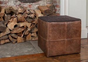 Harris Tweed Foot Stool / Stool / Pouffe Luxury wool 100% Leather UK Handmade - Picture 1 of 5