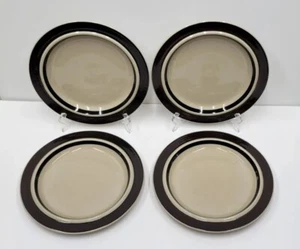 Arabia Finland Ruija Troubadour * 4 Ceramic DINNER PLATES * 10 1/8", Brown Bands - Picture 1 of 10