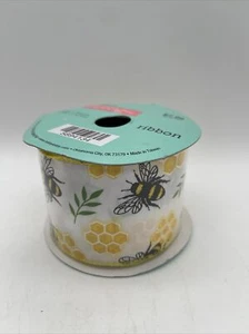Honeycomb Bee Satin Wired Edge Ribbon w Black Stitching 2.5"x10 Yds Brand New - Picture 1 of 4