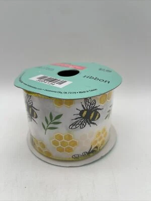 Honeycomb Bee Satin Wired Edge Ribbon w Black Stitching 2.5"x10 Yds Brand New - Image 1 of 4