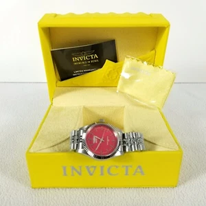 INVICTA QUARTZ NEW WORKING WRIST WATCH IN BOX WATER RESISTANT RED SILVER - Picture 1 of 8