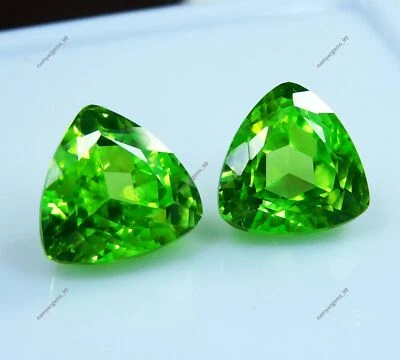 8.20 Ct Natural Green Peridot Trillion Cut AAA Certified Loose Gemstone Pair - Image 1 of 4