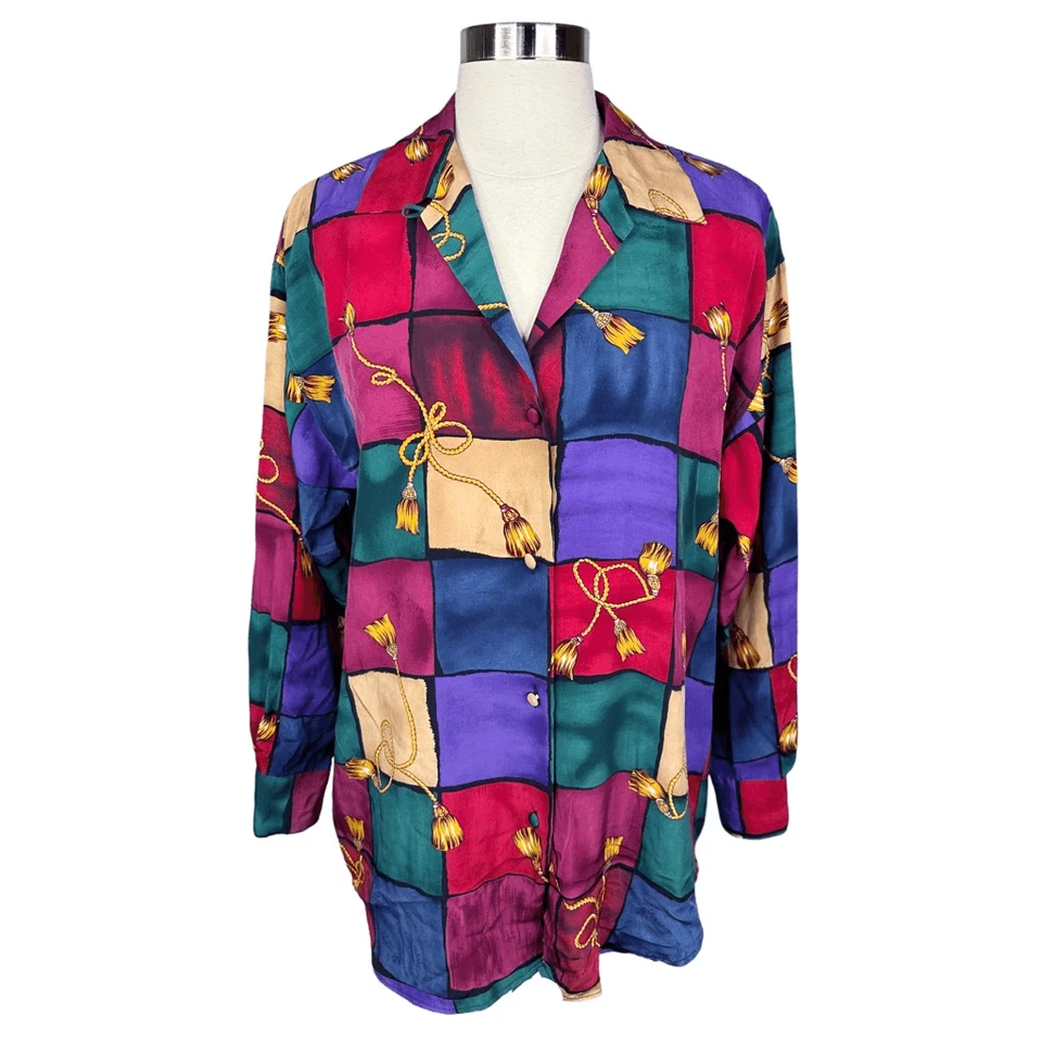 Blusa Vintage Le Caviar Estampado Borla Dorada Talla Pequeña Abuela Chic Color Años 90’s Foto 1 de 4