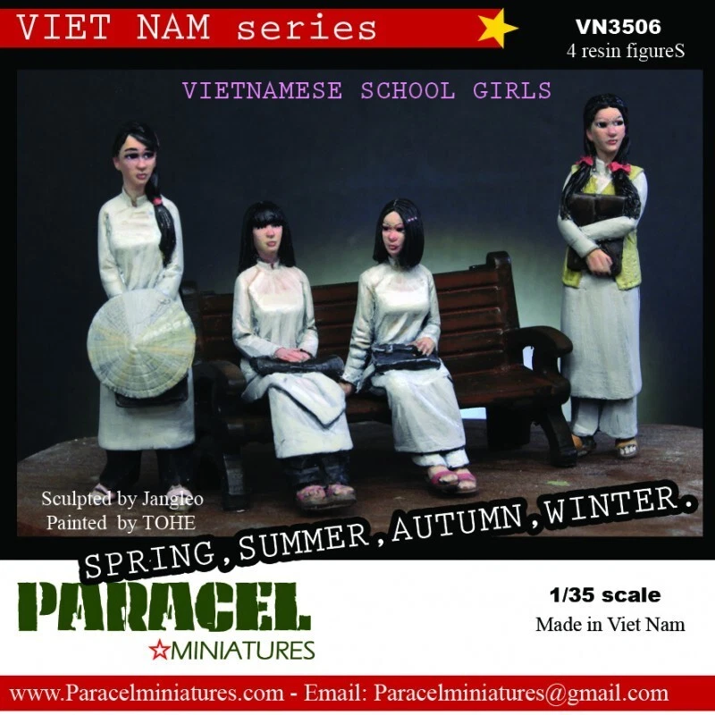 PARACEL MINIATURES 1:35 VIETNAM SERIES VN3506 VIETNAMESE SCHOOL GIRLS -4 FIGURES - Image 1 of 1