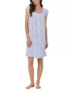 Nuevo $64 Camisón Corto Eileen West Azul/Rosa 100% ALGODÓN TEJIDO Mangas Gorra Talla L - Imagen 1 de 4