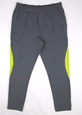 Pantalones de entrenamiento Under Armour para hombre ajustados forrados de vellón gris/amarillo neón talla XL Foto 1 de 4