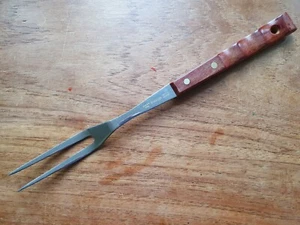Forchetta da intaglio vintage prestigio manico in legno posate - Foto 1 di 3