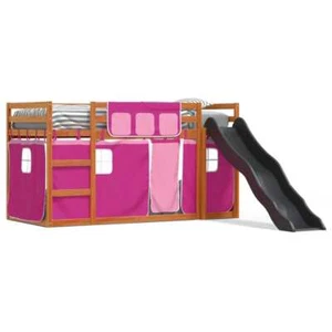 Bunk Bed with Slide and Curtains Pink 90x200 cm vidaXL - Picture 1 of 12