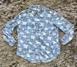 Kut From The Kloth Button Up Shirt Womens Small Blue Floral Plaid 100% Lyocell - Picture 1 of 19