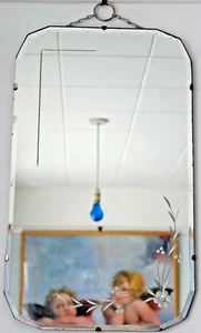 R)(T STUNNING 30s ART DECO 22"x14"4KG FLORAL ETCHING BEVELLED MIRROR - Picture 1 of 24