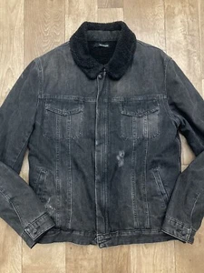The Kooples Herren verblasst schwarz Distressed Fleece gefütterte Denimjacke klein 107 - Bild 1 von 13