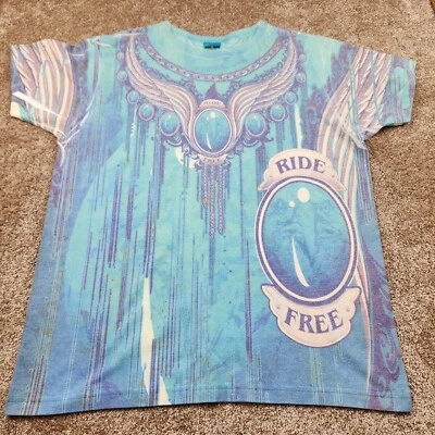 Y2K Good Times 骑行者衬衫 尺寸 M 可穿戴艺术 全印 90 年代 Peace Love — 第 1/4 张图片