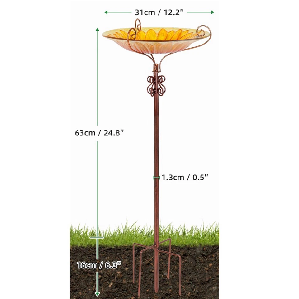 Vogeltränke Vogelbad stehend Futterstelle Wassertränke auf Stecker Glas Gelb DE - Bild 1 von 1
