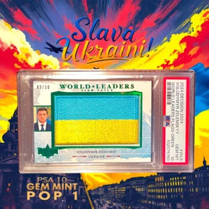 DECISION 2024 VOLODYMYR ZELENSKYY UKRAINE FLAG PATCH GREEN FOIL 09/10 PSA 10 GEM - Picture 1 of 3