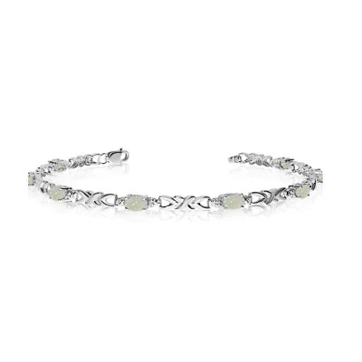 10K White Gold Oval Opal and Diamond Bracelet - Image 1 of 3
