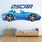 Custom Name Blue Race Car Wall Sticker Personalised Kids Room Decal WS-50954