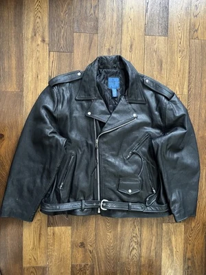 Men’s Towncraft Leather Biker Jacket Size 4XL - Black - Image 1 of 4