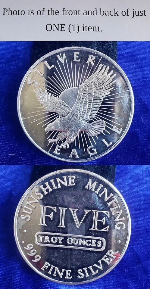 Rare Sunshine Mining American Eagle 5 Troy Oz .999 Fine Silver Round - Image 1 of 1