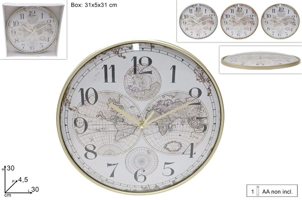 Orologio da Parete Vintage Mappamondo 30cm Design Moderno AA Non Inclusa dfh - Immagine 1 di 1