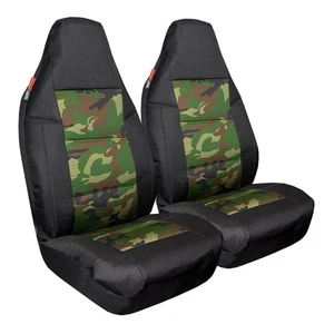 Green Camo & Waterproof Black Canvas High Back Seat Covers For Toyota Tacoma - Picture 1 of 6