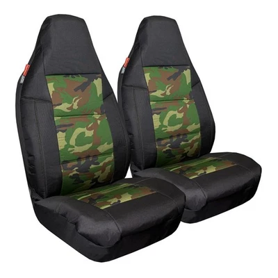 Green Camo & Waterproof Black Canvas High Back Seat Covers For Toyota Tacoma - Image 1 of 4