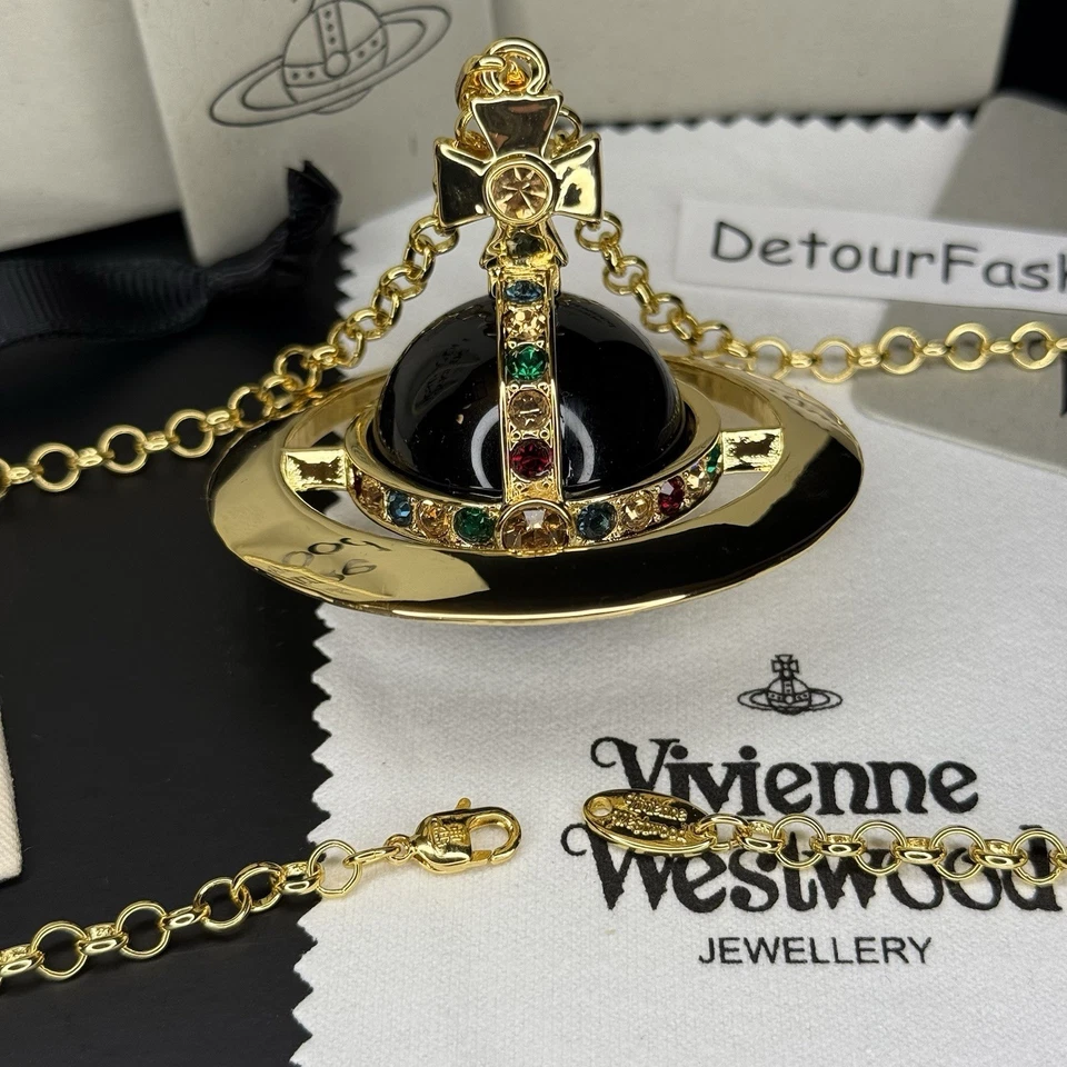 Vivienne Westwood Giant Orb Nana Black Gold Necklace Pendant Chain New in Box - Image 1 of 4