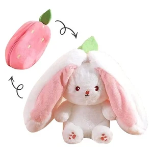 2PCS Reversible Carrot Strawberry Bunny Plush with Zipper Easter Bunny - Picture 1 of 8