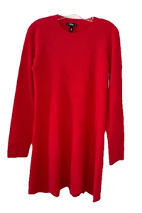 AQUA Size XS 100% Cashmere Ribbed Long Sleeve Short Mini Sweater Dress Red C66 - Picture 1 of 7