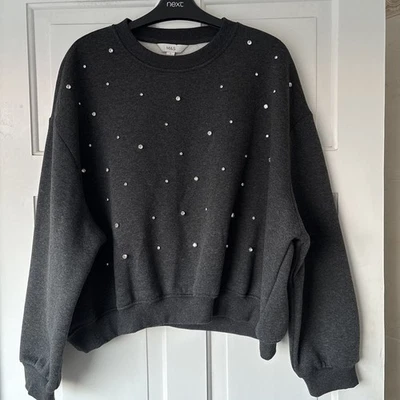 Lovely  M&S grey cotton blend diamante embellished sweatshirt  M 10 or (12-14) - Image 1 of 4