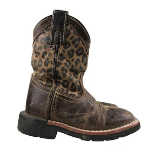 Dan Post Kinder Größe 8,5D Makucha braun Leder Leopard eckige Zehenpartie Stiefel FAIR - Bild 1 von 17