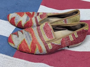 Handgefertigte türkische Kelim Halbschuhe gewebte Wolle Gobelin Boho Schuhe Herren Größe 13 - Bild 1 von 11