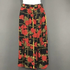 Falda Evan-Picone Mujer 4 Negra Roja Rosa Floral Oro Estampado Cadena Midi Pequeña - Imagen 1 de 8