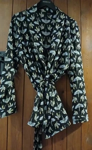 Biba Black Blue Crane Bird Logo Jacket Kimono Wrap Blouse Top Size 12 - RARE GEM - Picture 1 of 10