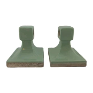 Pair Vintage Mint/Leaf Green Ceramic Tile Mountable Towel Bar Holders MCM - Picture 1 of 5