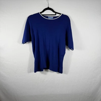 Pendleton Petite Womens Top Blue White Trim Short Sleeve Knit Blouse Medium - Image 1 of 3