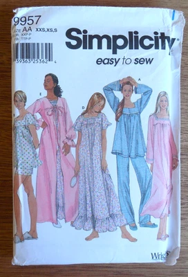 NEW Simplicity Pattern 9957 Misses' sz XXS-S (4-12) Sleepwear: Robe*Pajamas*PJs - Image 1 of 2